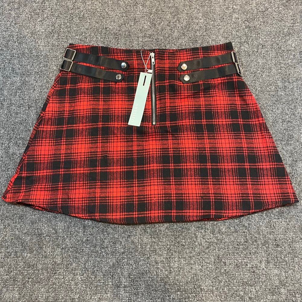 Brand New Dressfo Womens 12 Red Buffalo Plaid A Line Mini Skirt Goth Punk Rave